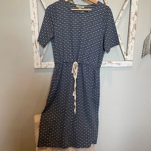 Blue and white striped dress